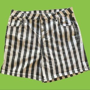HT Denim Ultra-rise Button Front Black and White Striped Shorts size 15